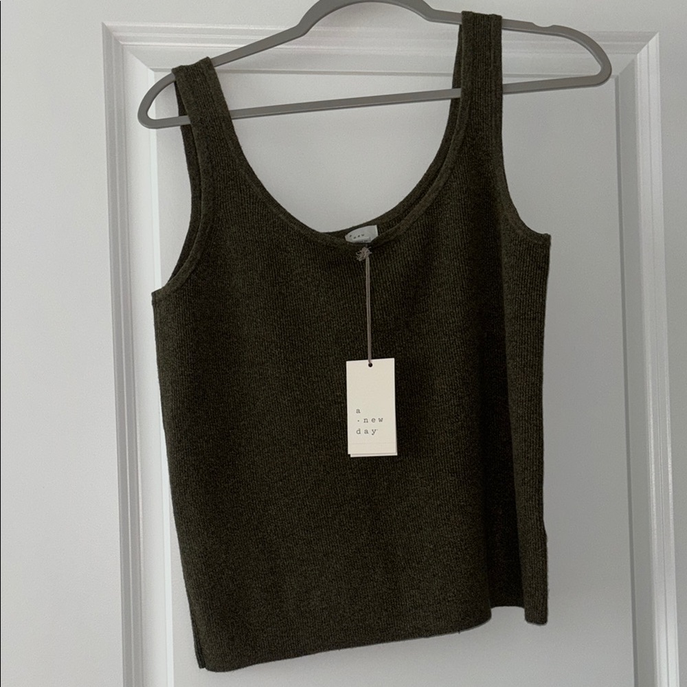 A New Day Women's Army Green Tank Top-Sweater like material Super Soft